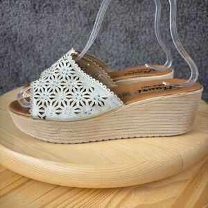 Mauri Wedge Heel Leather Sandals Womens 6.5 White Platform Shoe Made in Italy
